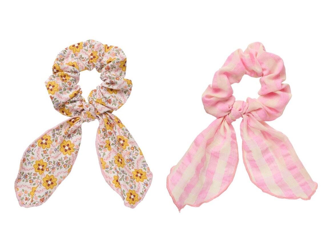 H2625M:Cottage Floral 2 Pack Scarf Scrunchies-MULTI