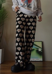 【 mi via loca 】カラーハート柄ニットパンツ/ブラック