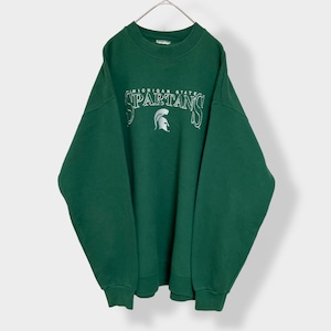 【USA古着】カレッジ ミシガン州立大学 スパルタンズ MICHIGAN STATE SPARTANS 刺繍ロゴ スウェット トレーナー プルオーバー ディープグリーン L相当 US古着