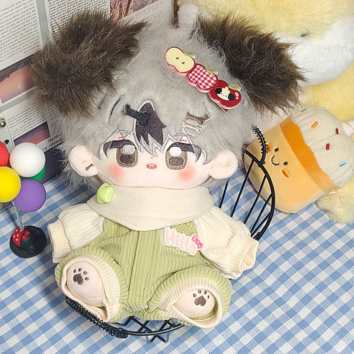 20cmぬいぐるみ用 ルームウェア カジュアル ロンパース+マフラー 着せ