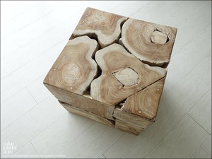 無垢 チークブロックスツールNW04 椅子 イス ベンチ チェア ナチュラル 手作り家具 チェア 銘木 無垢材家具 ハンドメイド 40x40cm