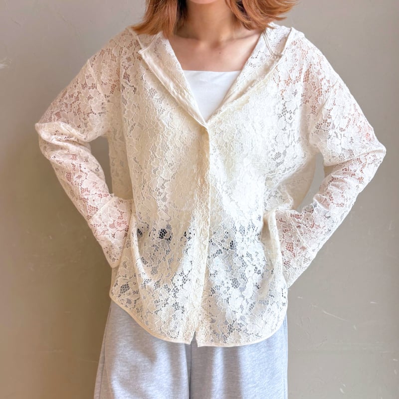 【 hunch 】メッシュパターンレースフーディカーディガン
