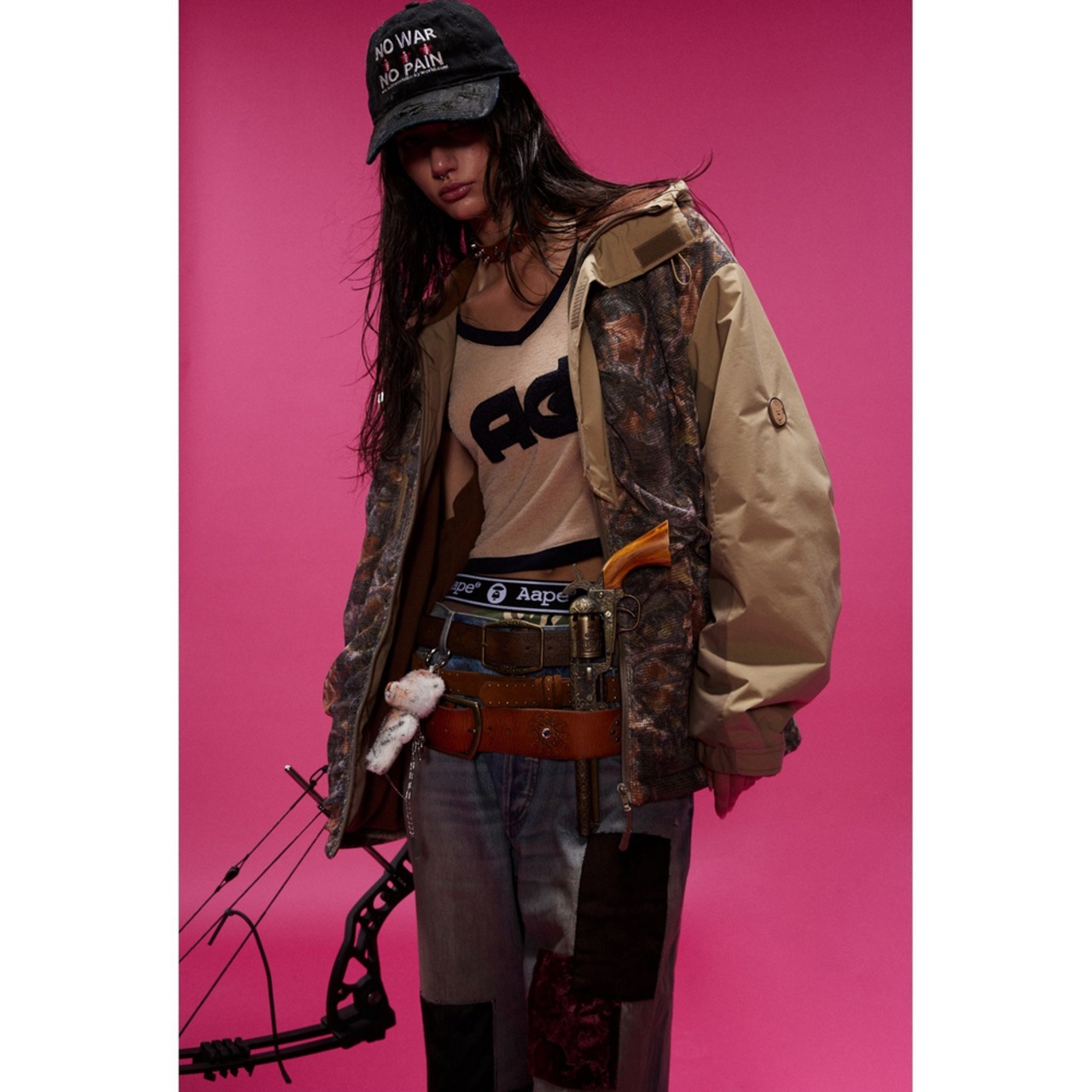 【暖かさUP】ストリート 枯れ葉迷彩柄ワークウェア 中綿ジャケット T1936