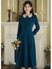 【0191】Blue Corduroy Belt Long Sleeve Dress