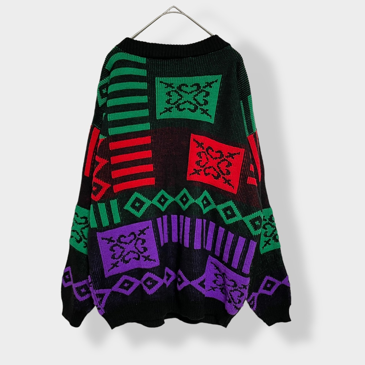 【Distinctive Sportswear】80s 柄ニット セーター デザインニット 総柄 柄物 個性的 マルチカラー アクリル US古着