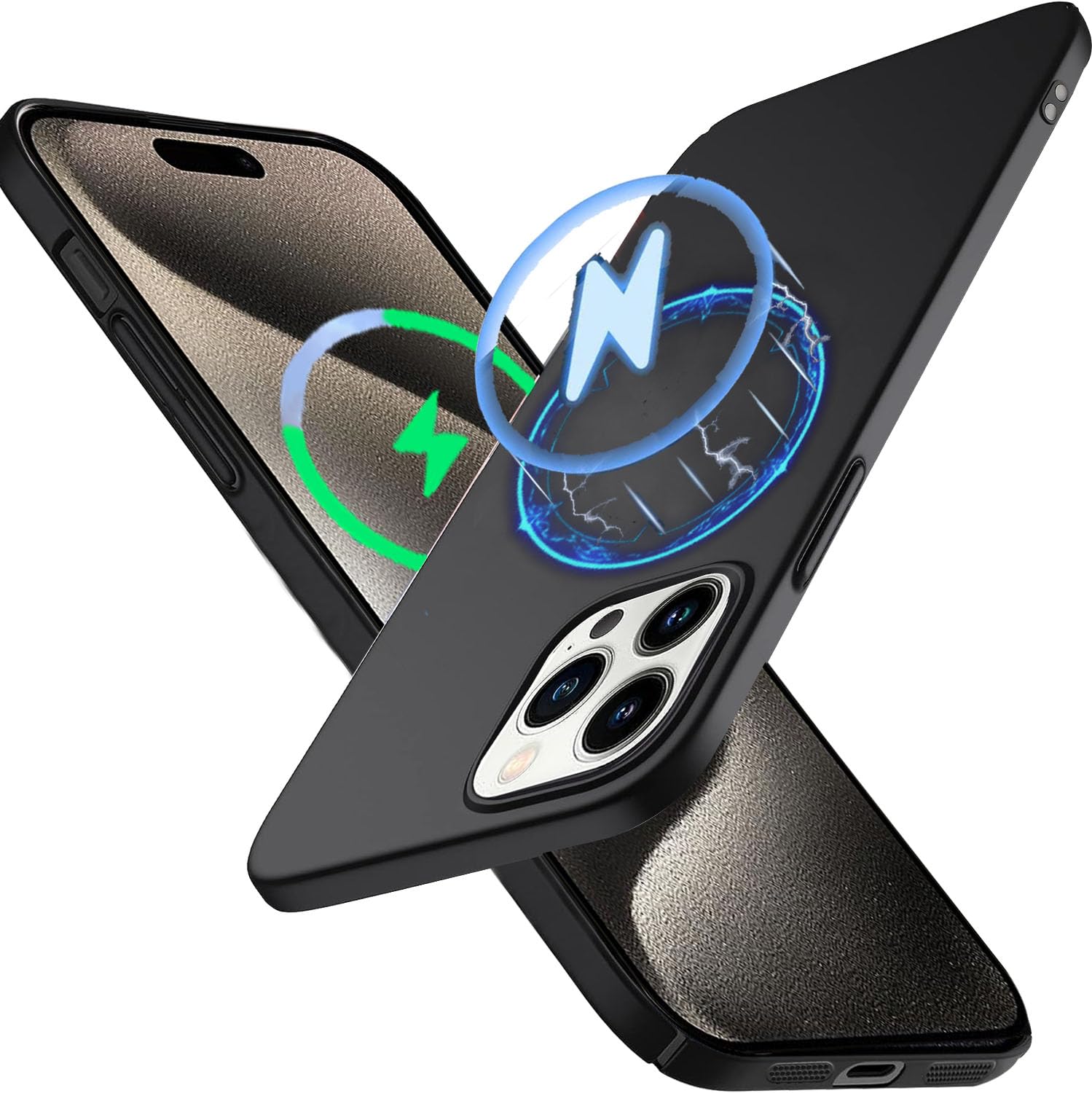 Wojiaozvlf 極薄 iPhone15ProMax 用 ケース Magsafe 対応 薄型 マグネット搭載 iPhone 15 Pro Max 用 ケースPCマット質感 超軽量 黄変防止 指紋防 擦り傷防止 手触り良い 全面保護 超耐磨 耐衝撃カストラップホール付きアイフォン 15 Pro Max用 カバー ワイヤレス充電対応 カバー ブラック