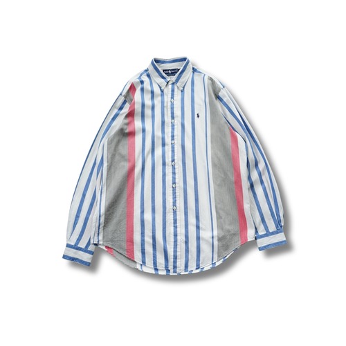 Ralph Lauren ラルフローレン マルチストライプ ボタンダウンシャツ（表記L・実寸XL相当）｜NA966