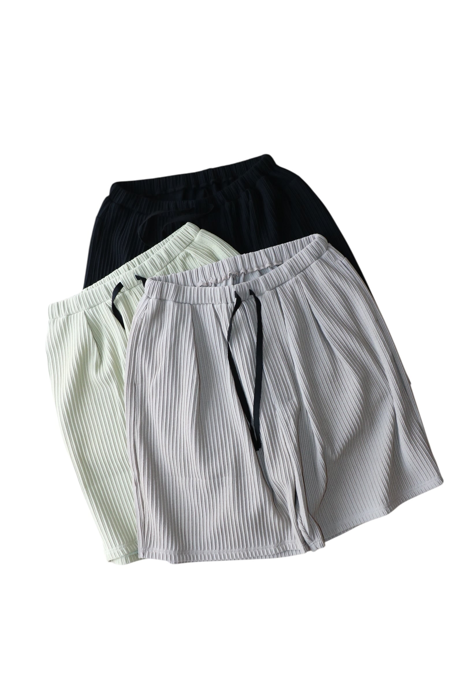 Ancellm -WRINKLED STRIPE TUCK SHORT PANTS- / ANC-PT125