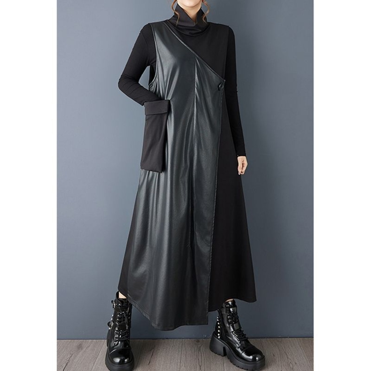 異素材 アシメ ロングワンピース 60054