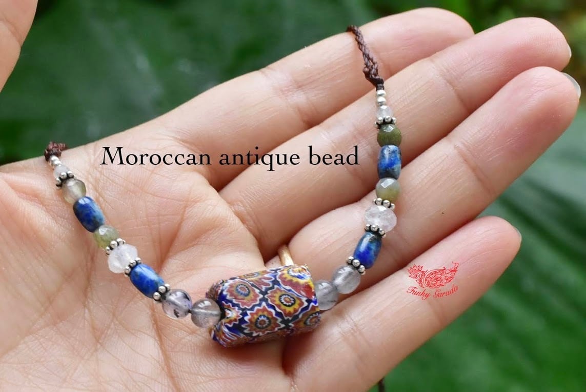 ブルー☆モロッコ産アンティークビーズネックレスany001 | Funky