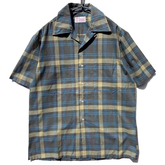 【TOWNCRAFT - Penneys】Vintage S/S Open Collar Shirt, Check Pattern【1970s-】