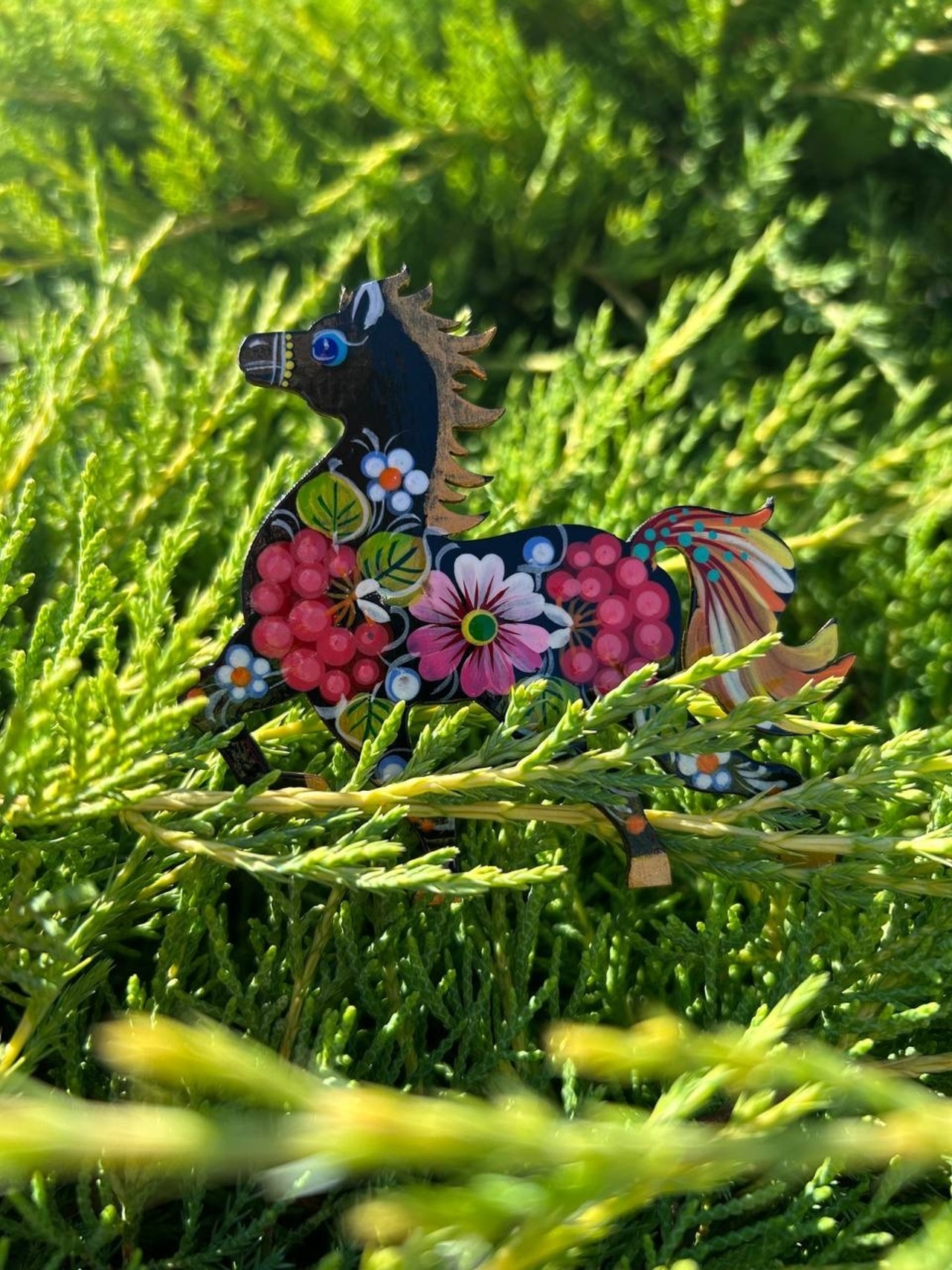 ペトリキフカ塗り　木製マグネット 　ホース　馬（Khomenko作） - 1