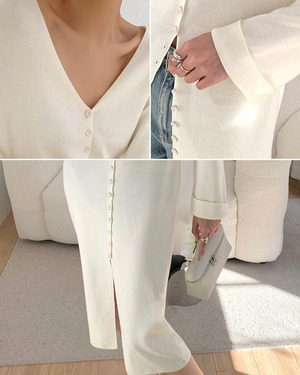 Vネックフロントボタンロングカーディガン 3color A0895