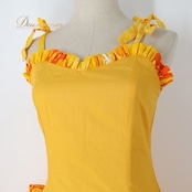 フラダンス 衣装 ワンピース ドレス イエロー系 トーチジンジャー ハワイ製 ティアレ柄 ハワイアンプリント TorchGinger アロハ フラ ダンス レッスン 練習 フリル キャミソール リボン 華やか 鮮やか かわいい おしゃれ オレンジ系 ホワイト系 黄 橙 白 フラ ダンス衣装 ハワイアン ドレッシー レッスン着 レディース