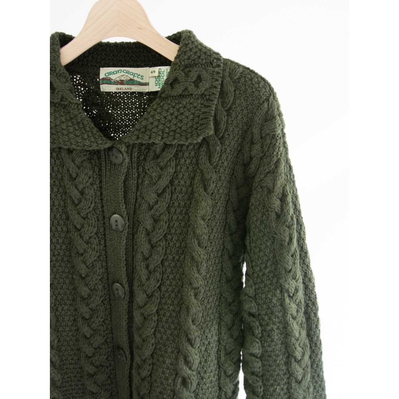 【aran crafts】Made in Ireland 100% Merino Wool Fisherman Knit Cardigan（アランクラフト アイルランド製メリノウール フィッシャーマンニットカーディガン セーター）