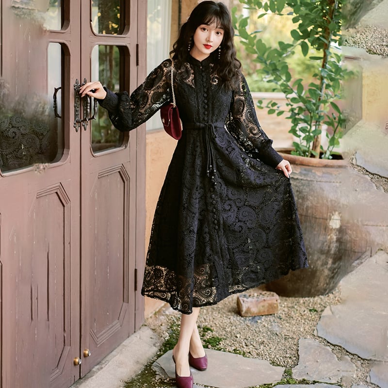 華莎之城シリーズ】☆チャイナ風ワンピース☆ 3color 黒orベージュor紫  