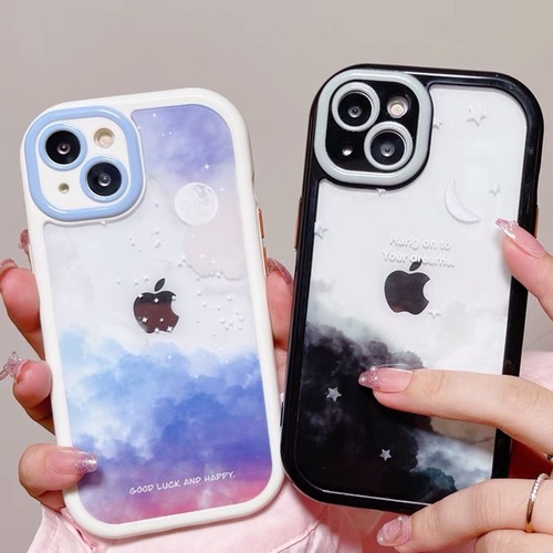 iPhoneケース iPhone14 iPhone13 水彩 マーブル クリアケース 月 星 空 かわいい スマホケース おしゃれ 韓国 2565