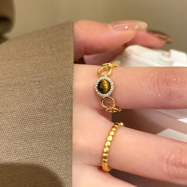 zhajianレトロ秋の虎目石リング 3点セット