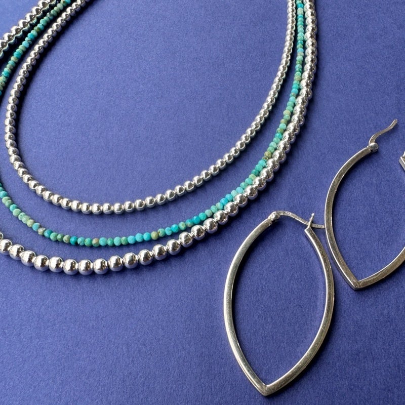 ラスト1】ナバホパール ネックレス 丸玉 4mm 45cm シャイニー《Indian