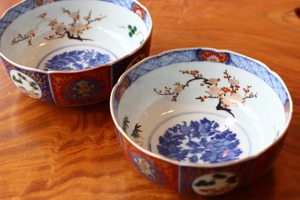大聖寺伊万里 色絵 松竹梅文 俊寛鉢 膾皿大/Daishoji Imari big lobed bowl