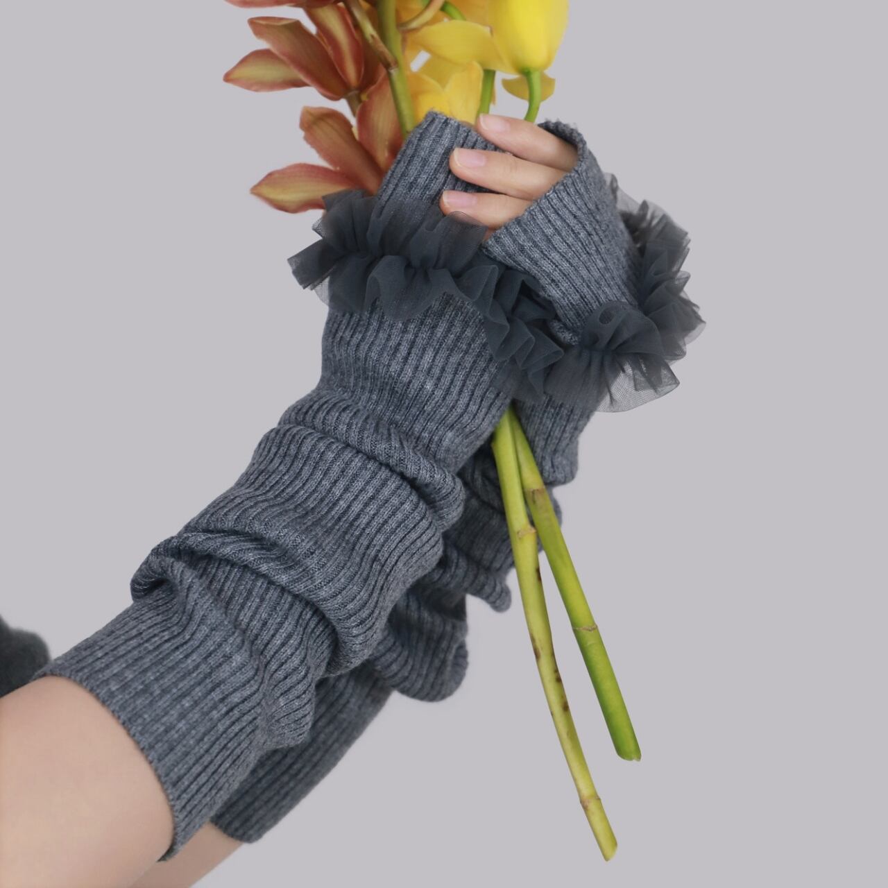Frill Lace Knit Arm Warmers 01113