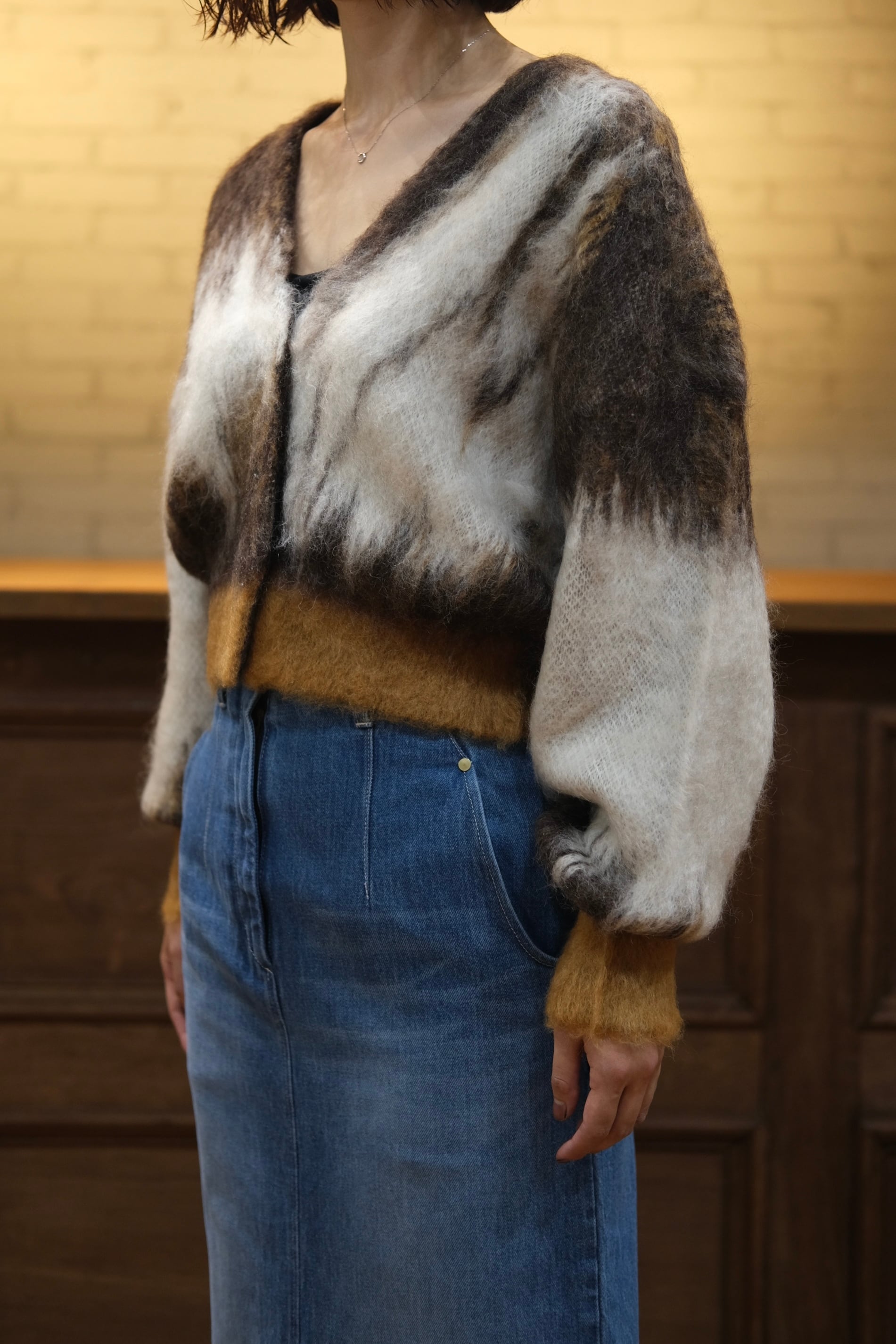 Mame Kurogouchi】Drip Glaze Pattern Mohair Knitted Cardigan