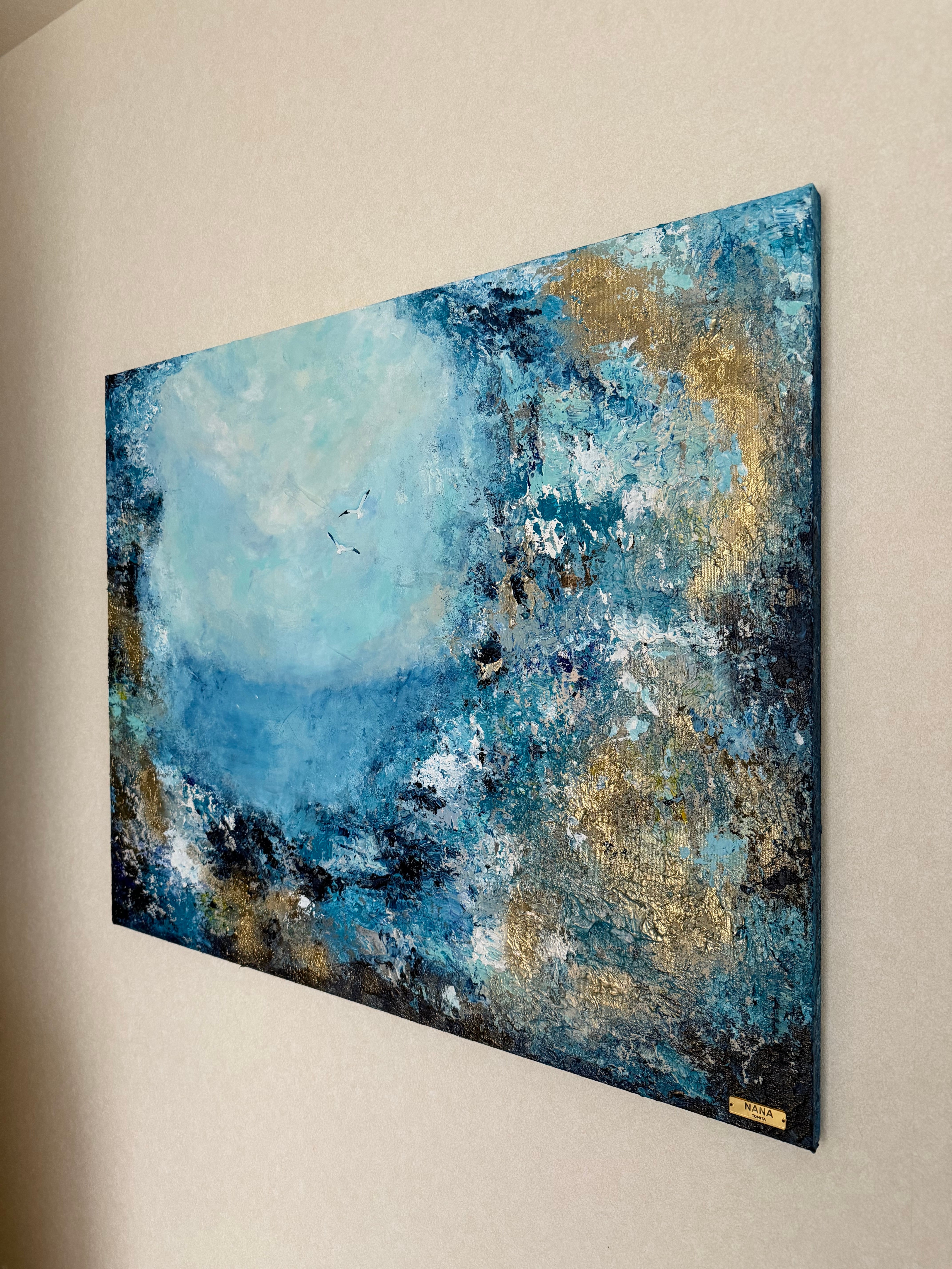 蒼景】 青/海/原画/禅/絵画/アート/抽象画/モダン/ホテル/ゴールド/緑