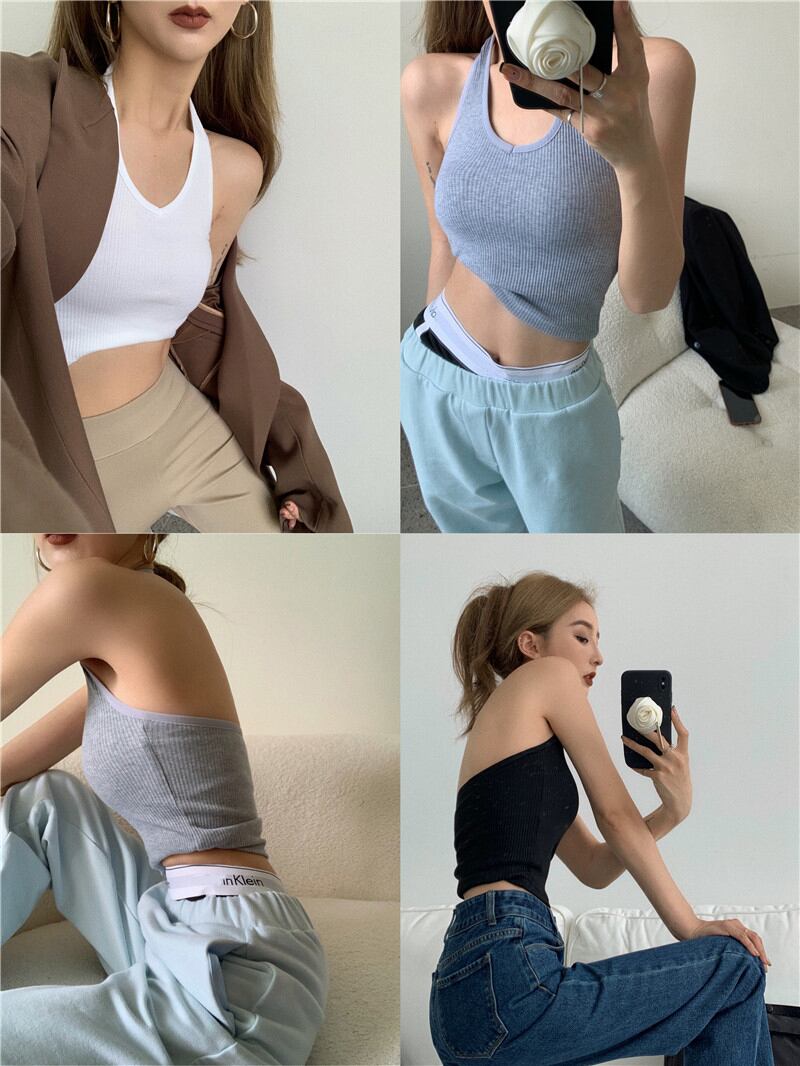 サマーショートホルターブラックトップス 夏物 ヨーロピアン ブラックストロベリース88274571718