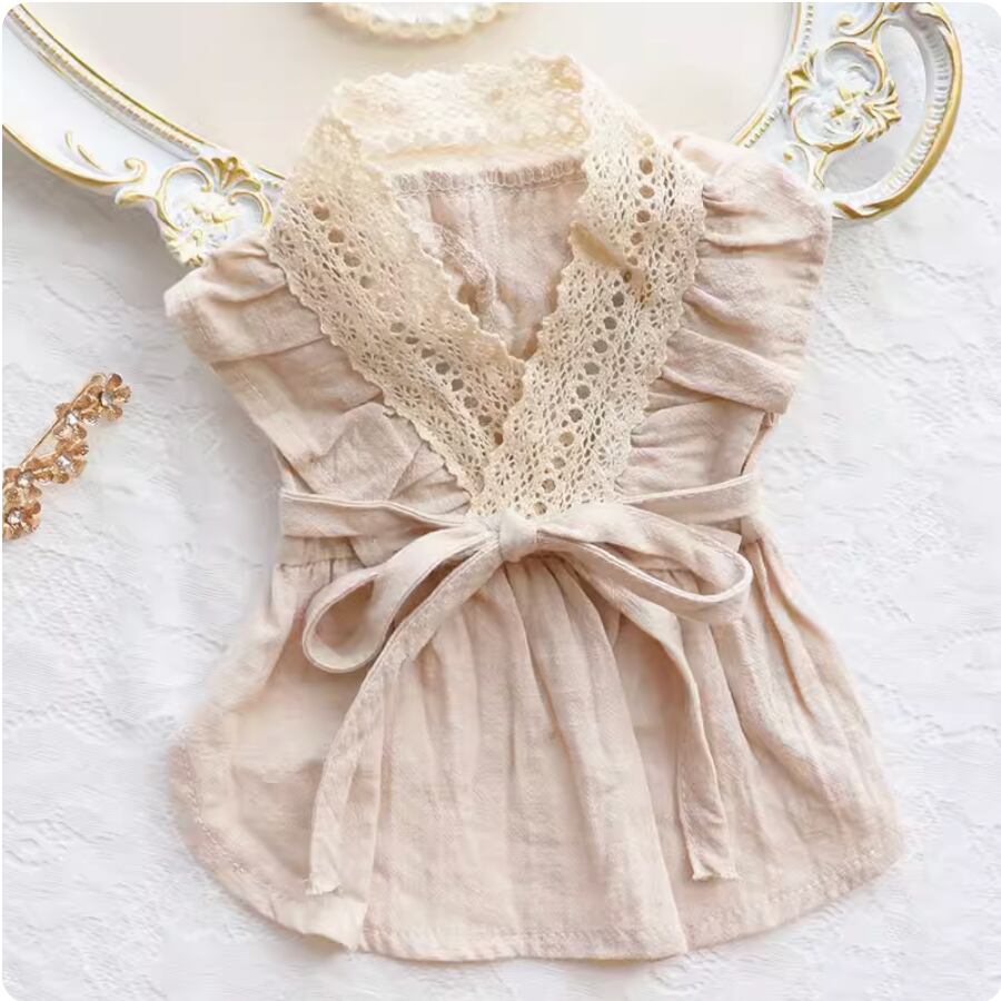 犬 中型犬 服カテゴリ ドッグウェア ワンピース スカート フレア 綿 麻 かわいい きれいめ シンプル 上品 おしゃれ 個性的 ラブリー キュート プリンセス 無地 春 夏 女の子 成犬 お出かけ 散歩 ウォーキング 楽ちん XS S M L XL ワンカラー ベージュ