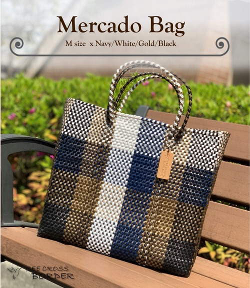 M Mercado Bag (Normal handle) Navy/White/Gold/Black