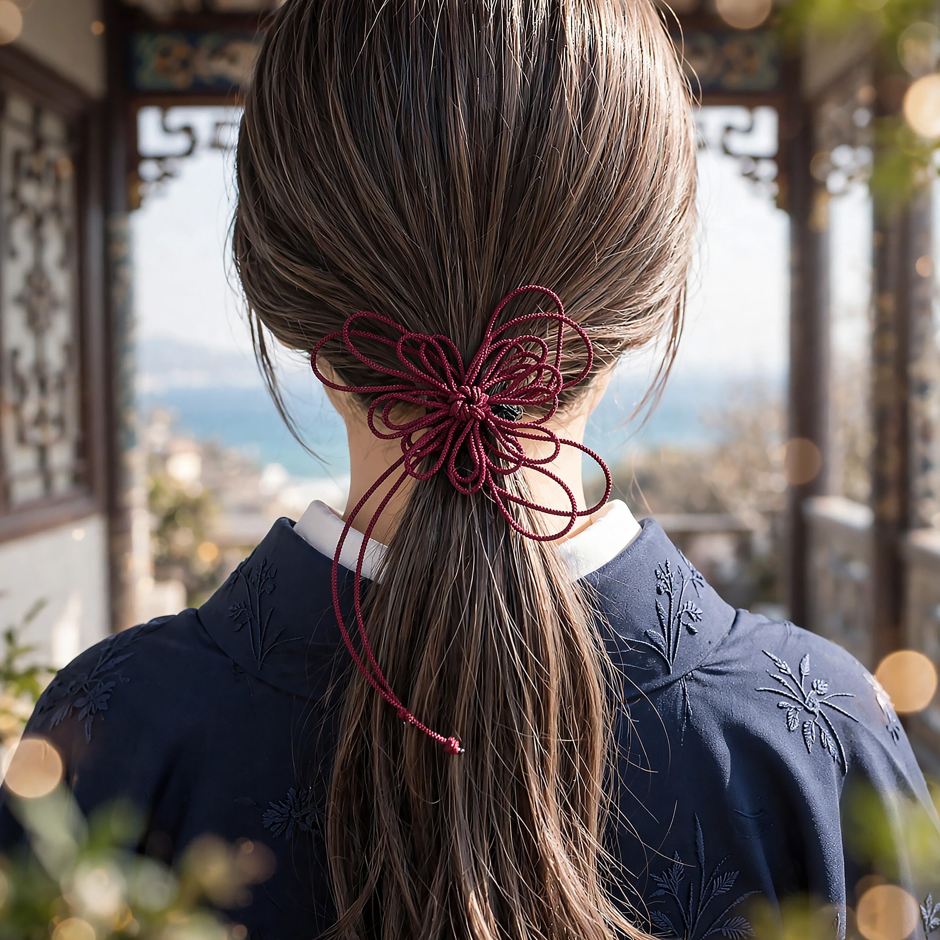 飾り結びヘアゴム「指、憂ツタヘ」|着物・浴衣に簡単アレンジで和装ヘア