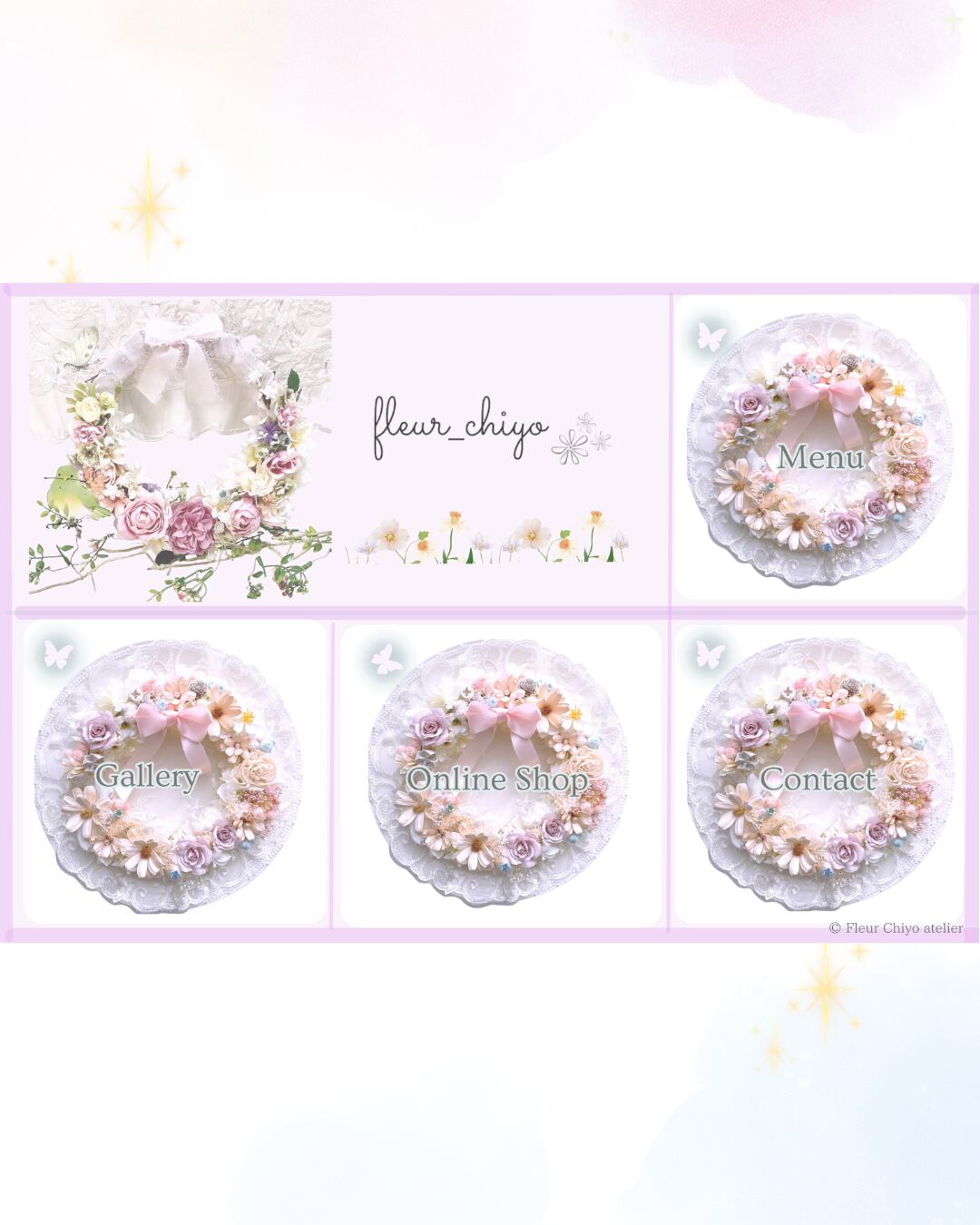 【FCA-004】パステルフラワーのリッチメニュー 4分割｜Canvaテンプレート【設置ガイド付】　