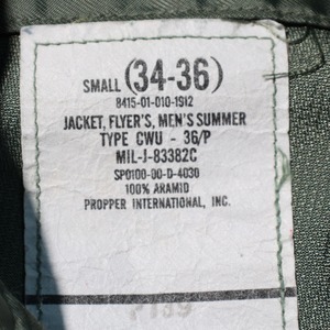美品 S 00年 PROPPER CWU-36/P 米軍実物 フライトジャケット