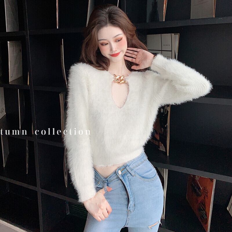 チェーン ショートブラウス オータムスタイルシャツ スタンダードセーター ロング レトロ 秋物 ガールズファッション71028926067