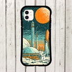 受注生産 iPhoneケース 月面都市とオレンジ惑星の宇宙柄｜レトロ宇宙 RFSP020C