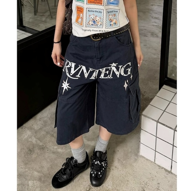 ロゴデザインクロップドバギーカーゴパンツ 2col R02460