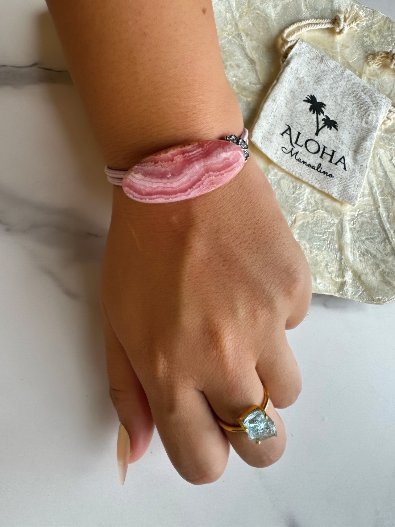 Rhodochrosite hair accessory(アルゼンチン産ロードクロサイトヘアゴム)