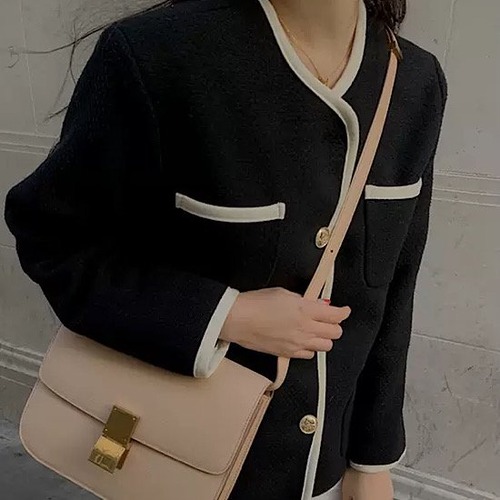 ジャケット ツイードジャケット モノトーン ボタンビジュー ノーカラー アウター 羽織り 春 新作 清楚 大人スタイル フレンチ コントラスト シック シングルブレスト 春秋 ショートジャケット