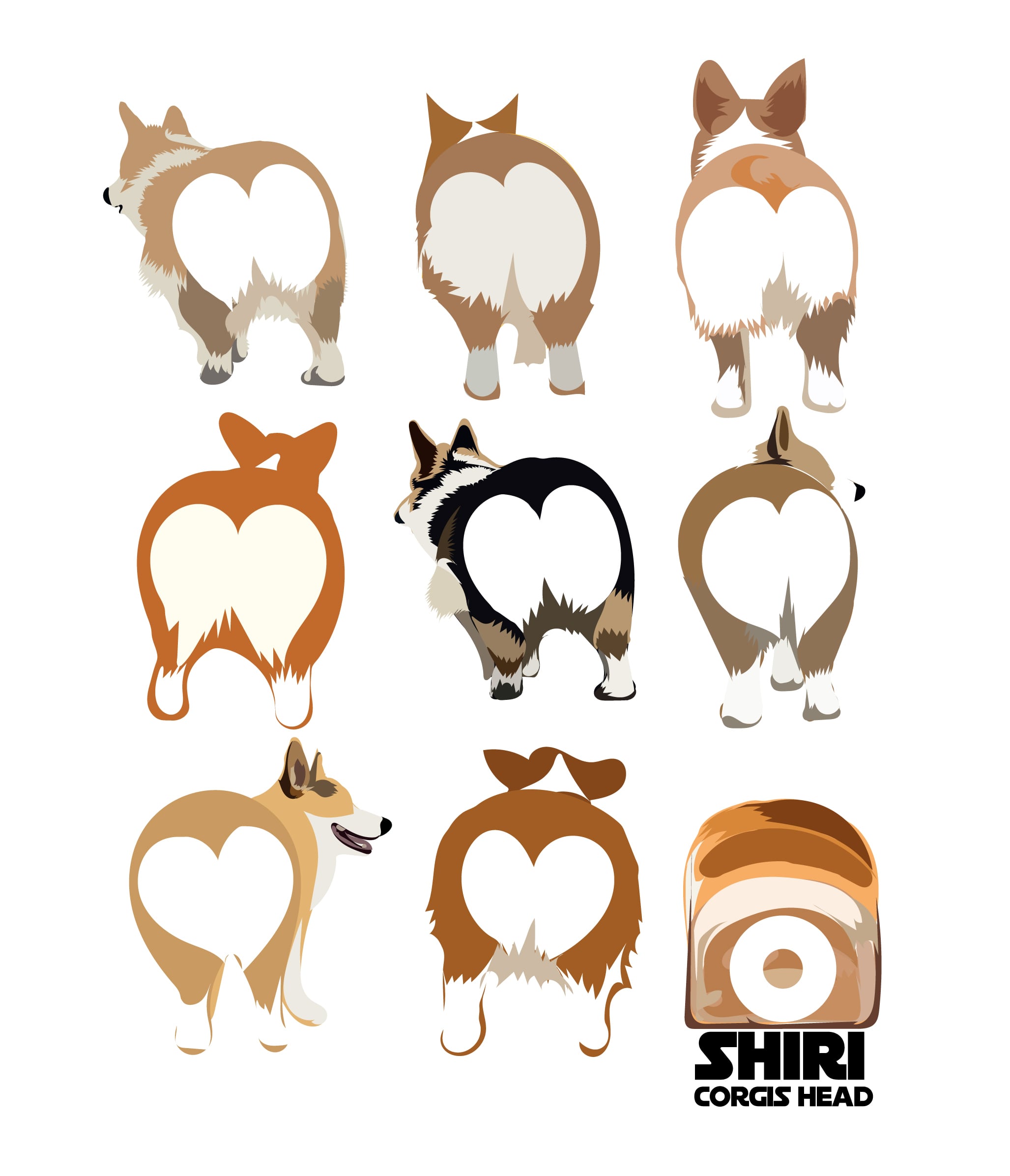 デザインNO.220 No.2021-spring-TS-004 : お尻コーギーズ Tシャツ5.6oz