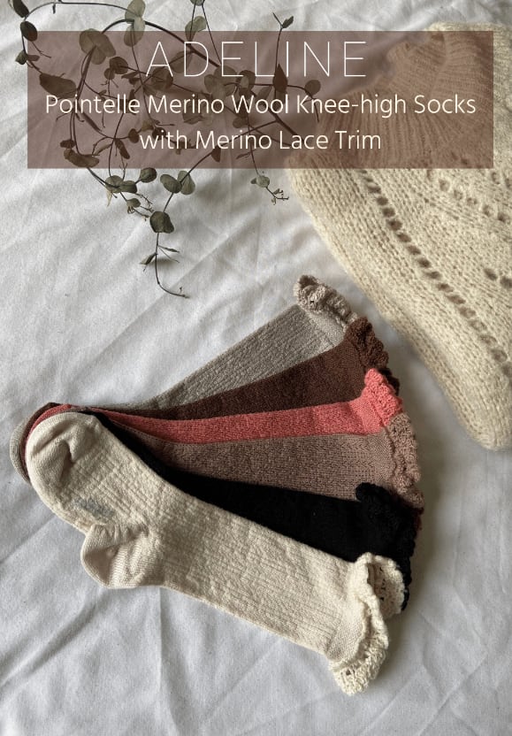 Collegien/Adeline-Pointelle Merino Wool Knee-high Socks with Merino Lace Trim