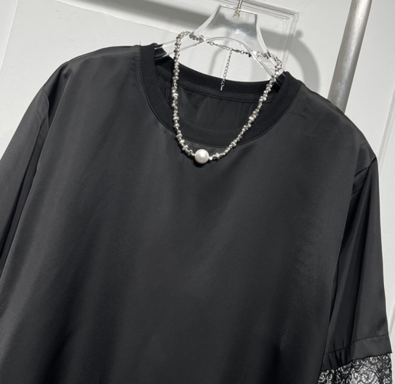 光沢レースアセテートシャツ