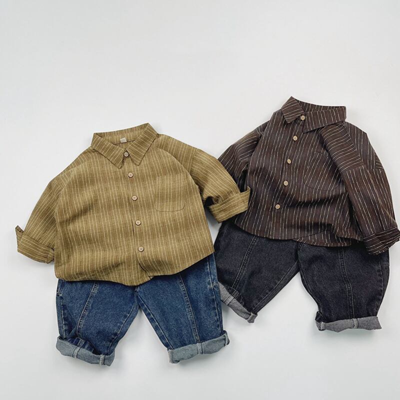 【BABY&KID】韓国風 ストライプ長袖シャツ