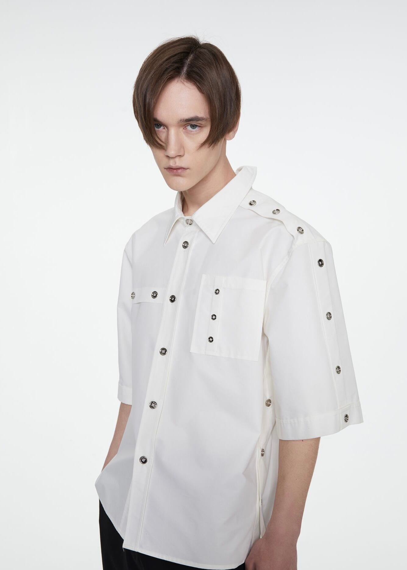 WHITE】シルバーメタルボタンシャツ | A CHINL1A -MENS-