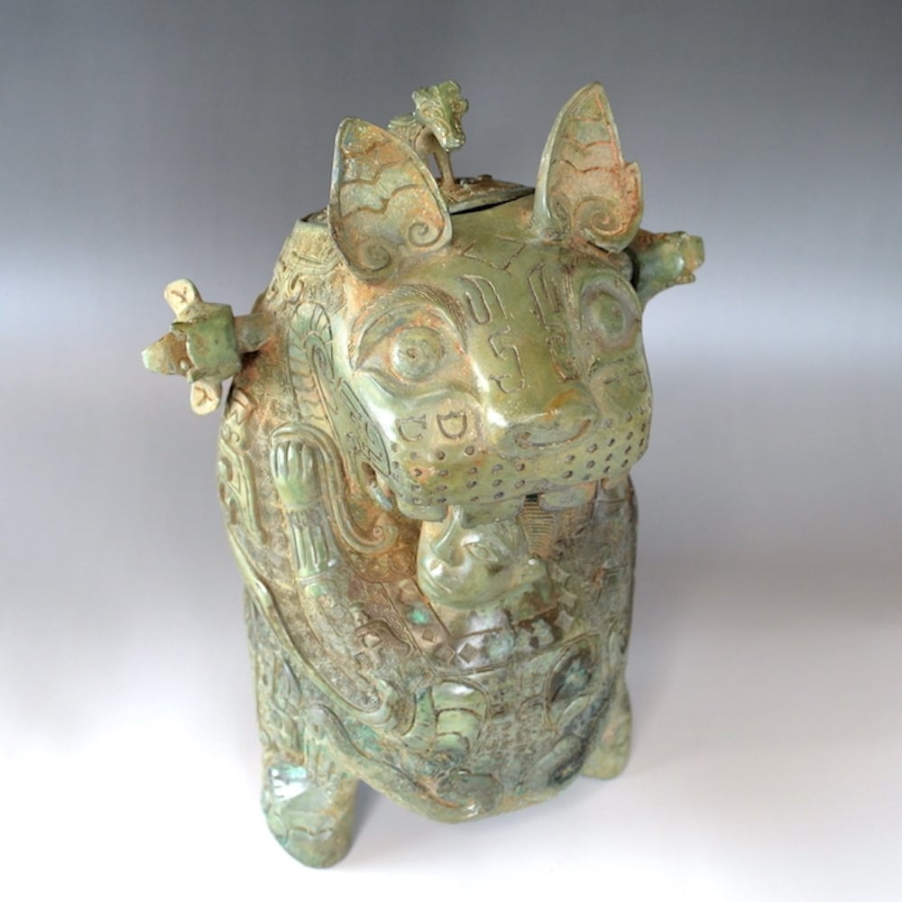 青銅 ウェン王子と虎 12y812 青銅 やかん 銅瓶 骨董品 縁起物 中国