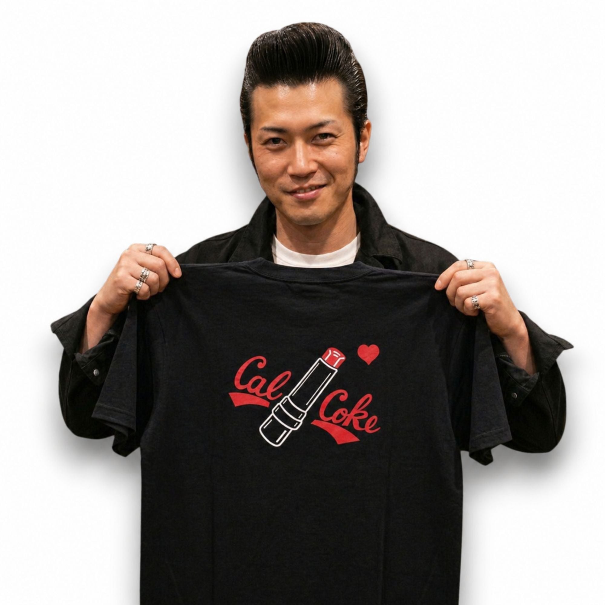 リップバックプリントTシャツ ブラック CAL-COKE ロカビリー