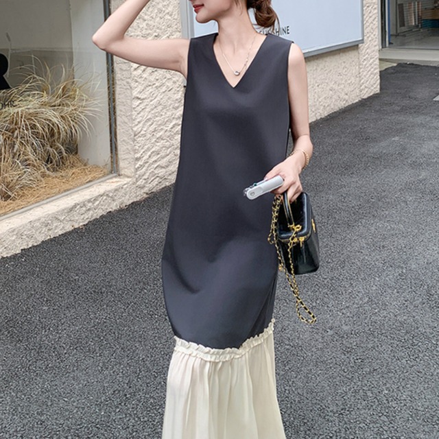 Flared hem design sleeveless dress S777