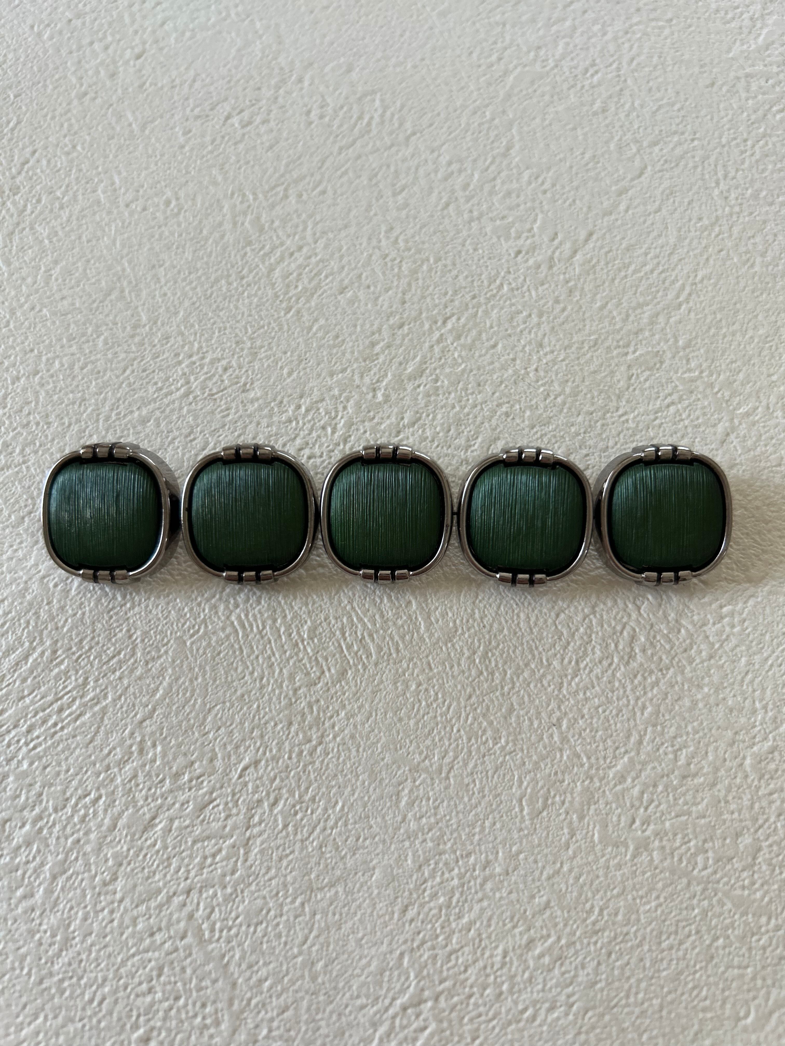 Japanese Vintage ヴィンテージボタン プラスチック×カボション シルバー× グリーン 18mm アクセサリーパーツ 装飾材