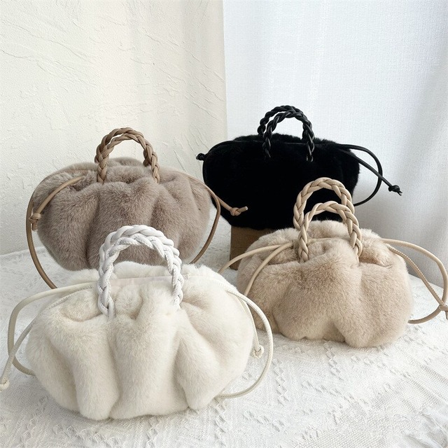 暖かくてかわいいフェイクレザー 毛皮のバッグ(WHITE/Black/ブラウン/GRAY)