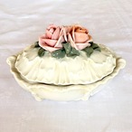 陶器の小物入れ　オーバル バラの細工 　ボンボニエール　11OTd9