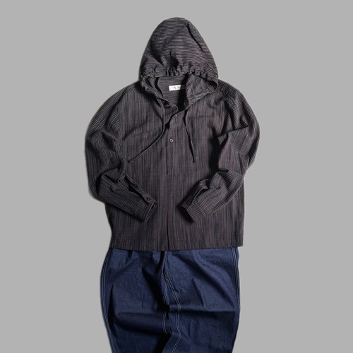 THE HINOKI／ザ・ヒノキ　ORGANIC COTTON HOODED SHIRT /オーガニックコットン フーディッド シャツ　BLACK STRIPE #TH26S-17  size 3